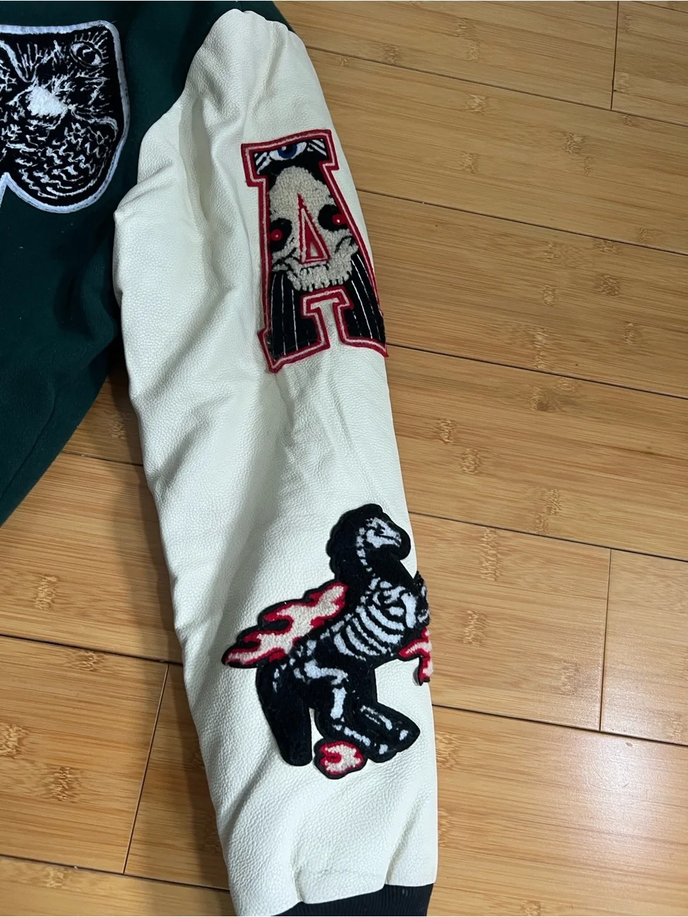 Reason Green & Cream Patchwork Varsity Bomber Jacket